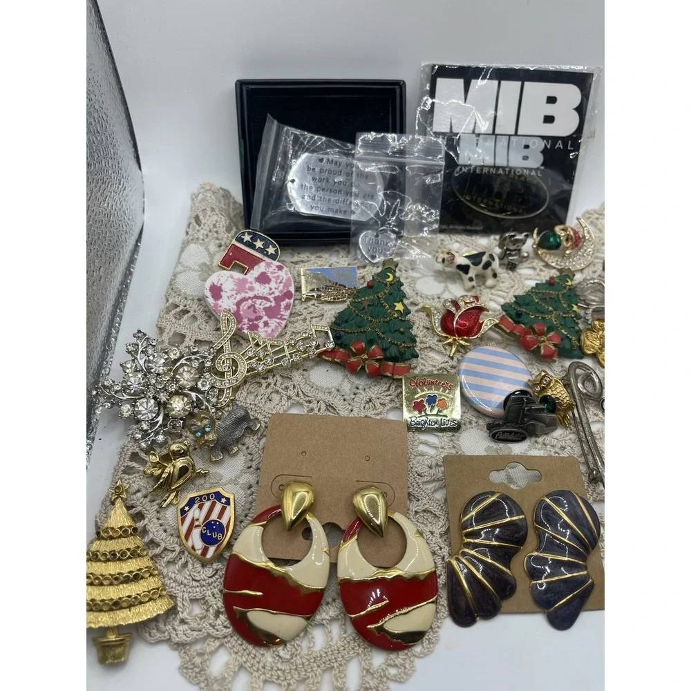 Huge‎ Lot Of Pins, Costume Jewelry , Earrings And One Keychain